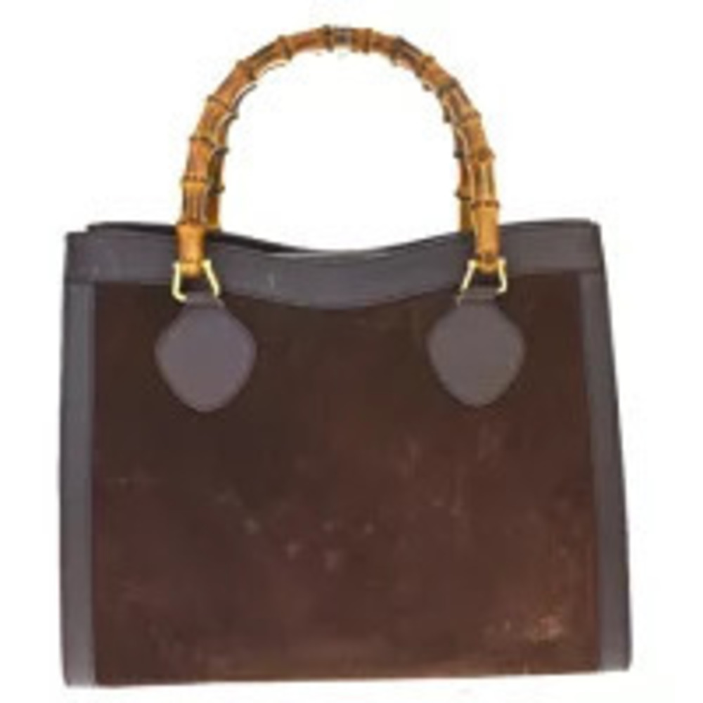 Gucci Bamboo Handbag Brown Suede Leather